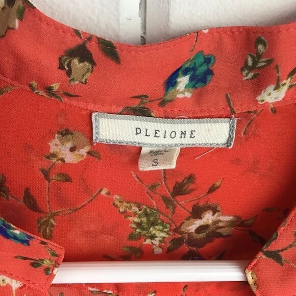 Pleione Orange Top Floral 3/4 Sleeve Blouse, Blue Flower, Size Small - Picture 4 of 8